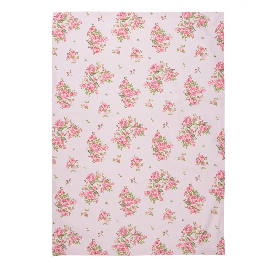 Canovaccio in cotone rosa con fiori - 50x70 cm - Clayre&Eef